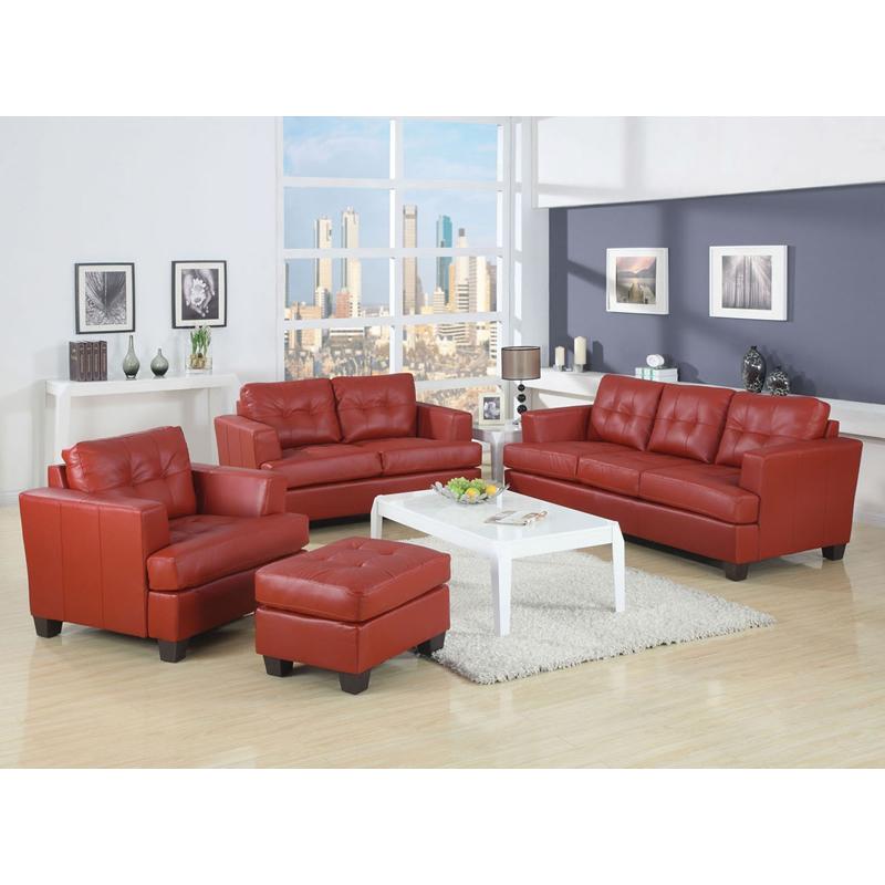 Acme Furniture Platinum Red Stationary Bonded Leather Loveseat 15101 IMAGE 2